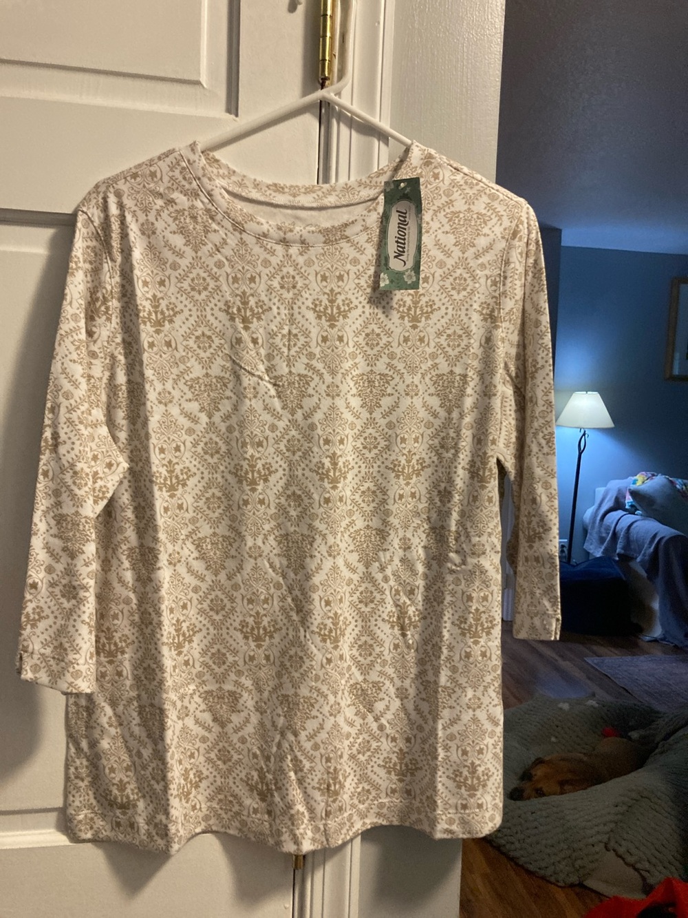 Brand Cream & Gold Patterned Long Sleeve Women's Top
